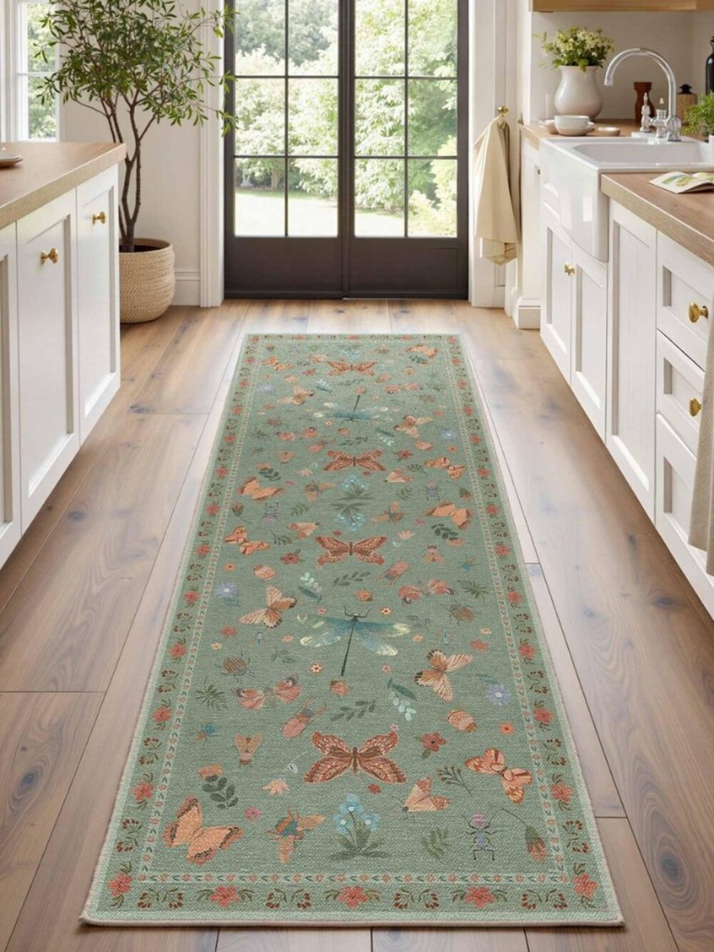 2x6 Green Floral Runner Rug for Hallways Kitchen